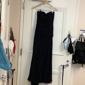 Black strapless gown with shawl